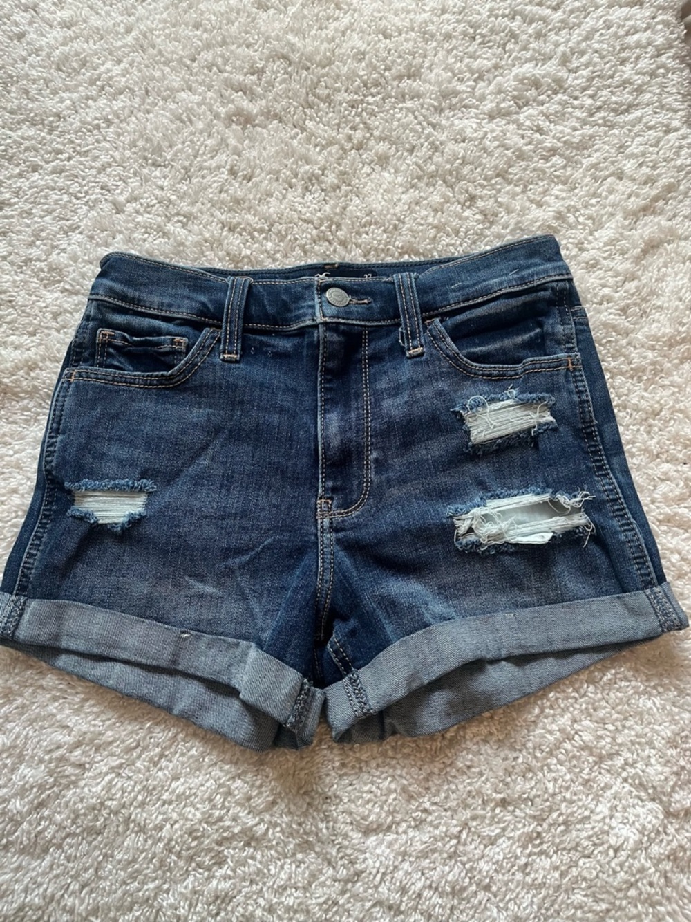 Hollister distressed dark wash denim shorts